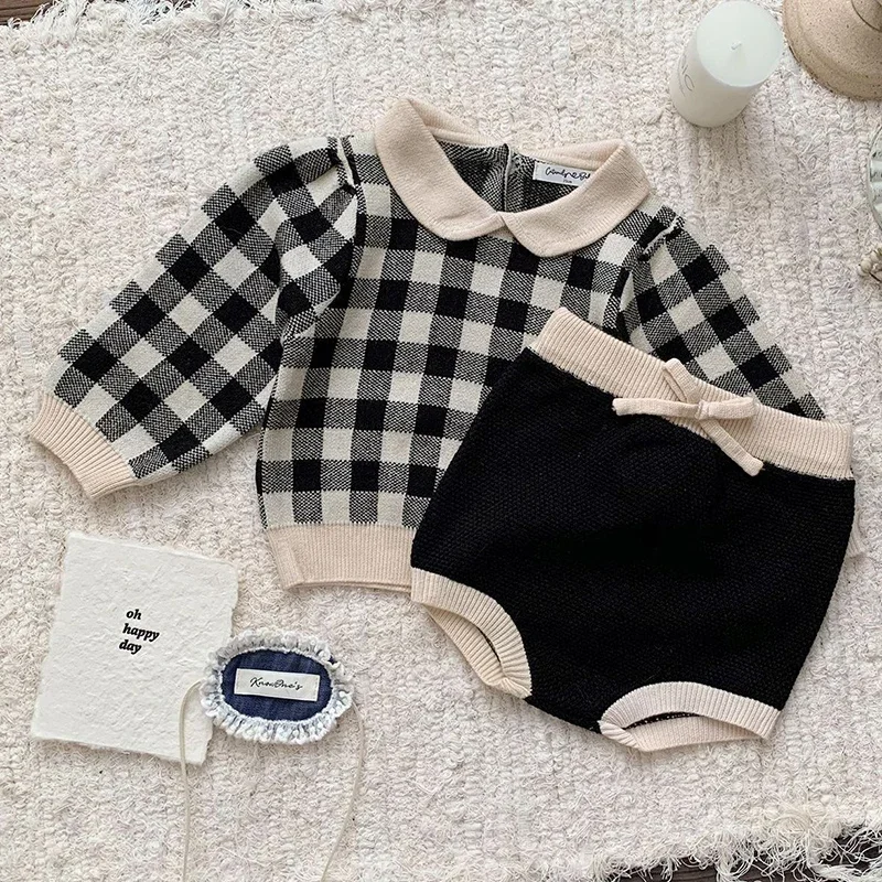 Toddlers Girls Knit Sets Autumn Girls Knit Suit Winter Sweater +PP Shorts 2pcs Cute Knitted Set Gird Baby Kids Princess Outfits