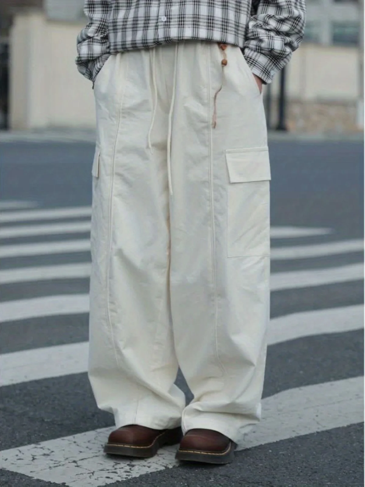 

Ретро-японские свободные широкие рабочие брюки, повседневные универсальные мужские брюки с эластичным поясом и прямыми штанинами