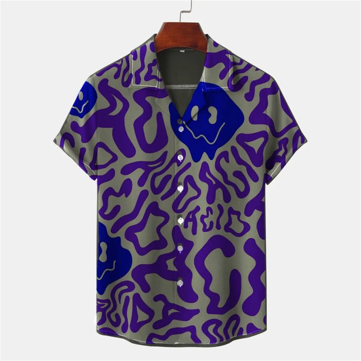 Camisa de manga corta con estampado de letras retorcidas para hombre, Tops cómodos informales de playa hawaiana con solapa, camisa suelta de talla