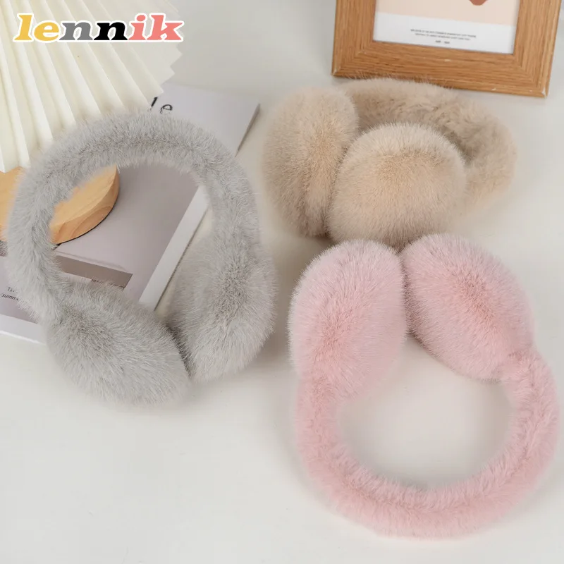 أغطية أذن شتوية من فرو المنك الصناعي، تدفئة أذن جديدة دافئة للرجال والنساء، أغطية أذن قطيفة مقاومة للبرد، حماية يومية في الهواء الطلق