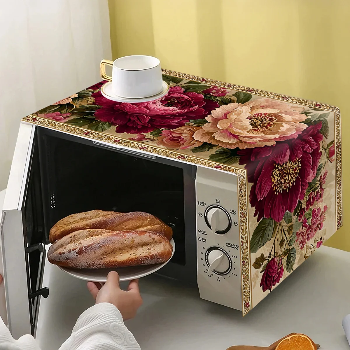 35x85cm Polyester Microwave Dust Cover Mixed Theme Oilproof Oven Dust Cover Easy to Clean Kitchen Decor Mat for Home Appliance view 5