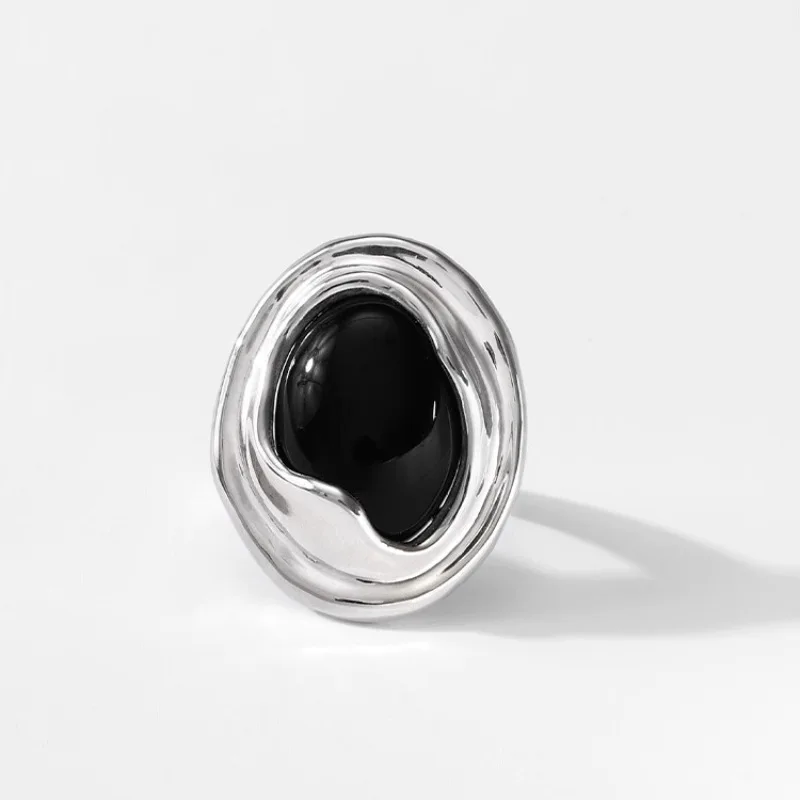 VENTFILLE 925 Sterling Silve Black Agate Ring for Women Girl Retro Versatile Trend  Hip Hop Jewelry Birthday Gift Dropshipping
