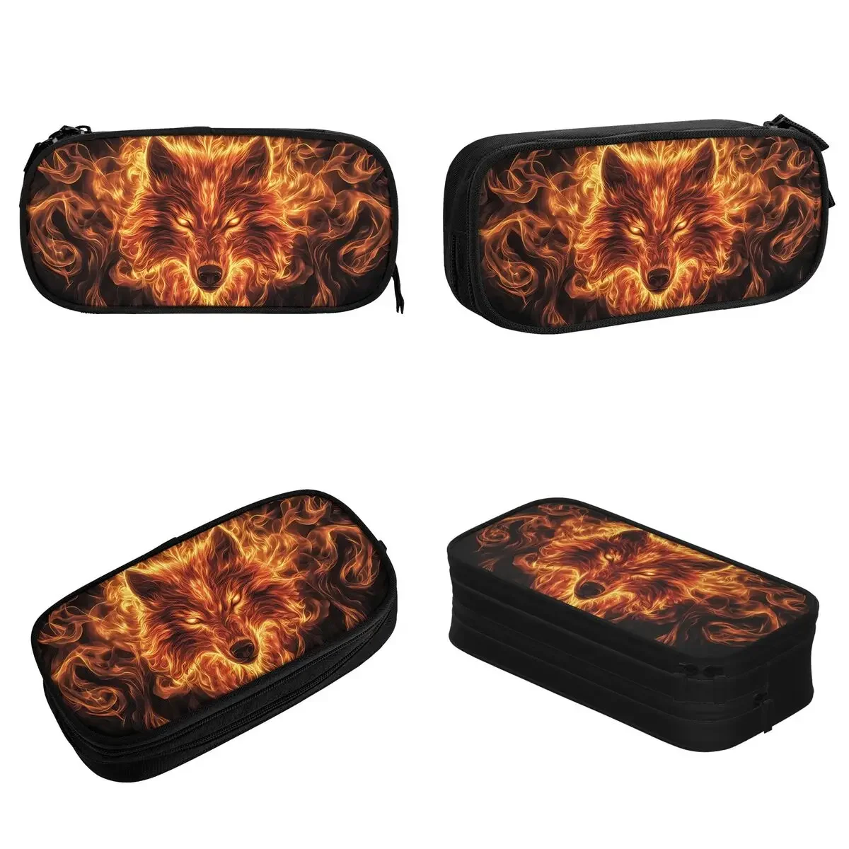 Wolf Fire Pencil Case Pencilcases Pen Holder for Student Large Storage Pencil Bags Office Gifts Stationery