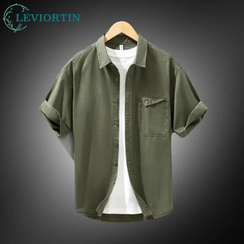 

Men's Summer Cotton Short Sleeve Shirt Casual Workwear-Inspired Relaxed Fit Versatile Stylish Chest Pocket Button Down Shirts