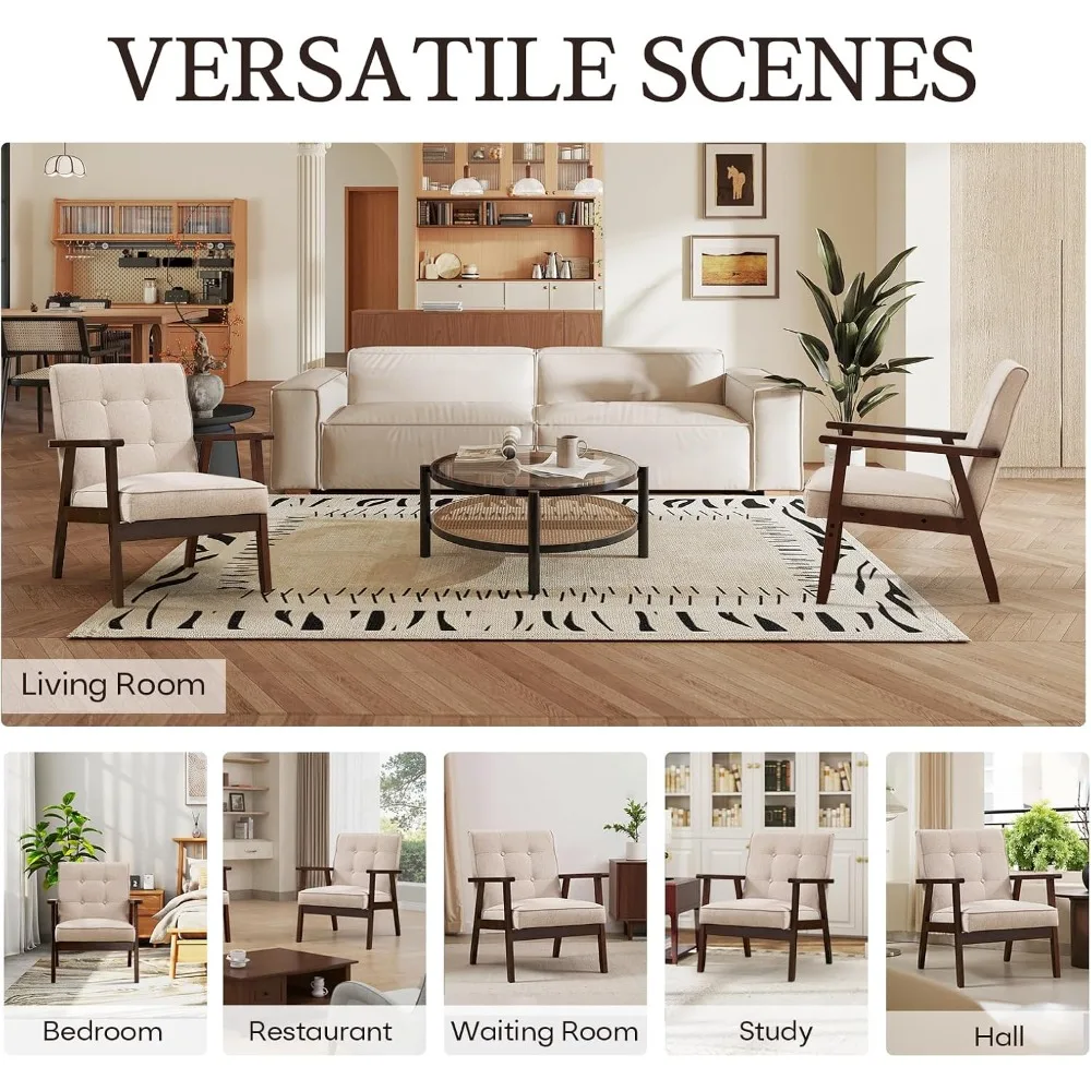 مجموعة كراسي ذات طراز حديث من منتصف القرن مكونة من قطعتين، قماش منجد بإطار من الخشب الصلب، مثالية لقراءة غرفة المعيشة