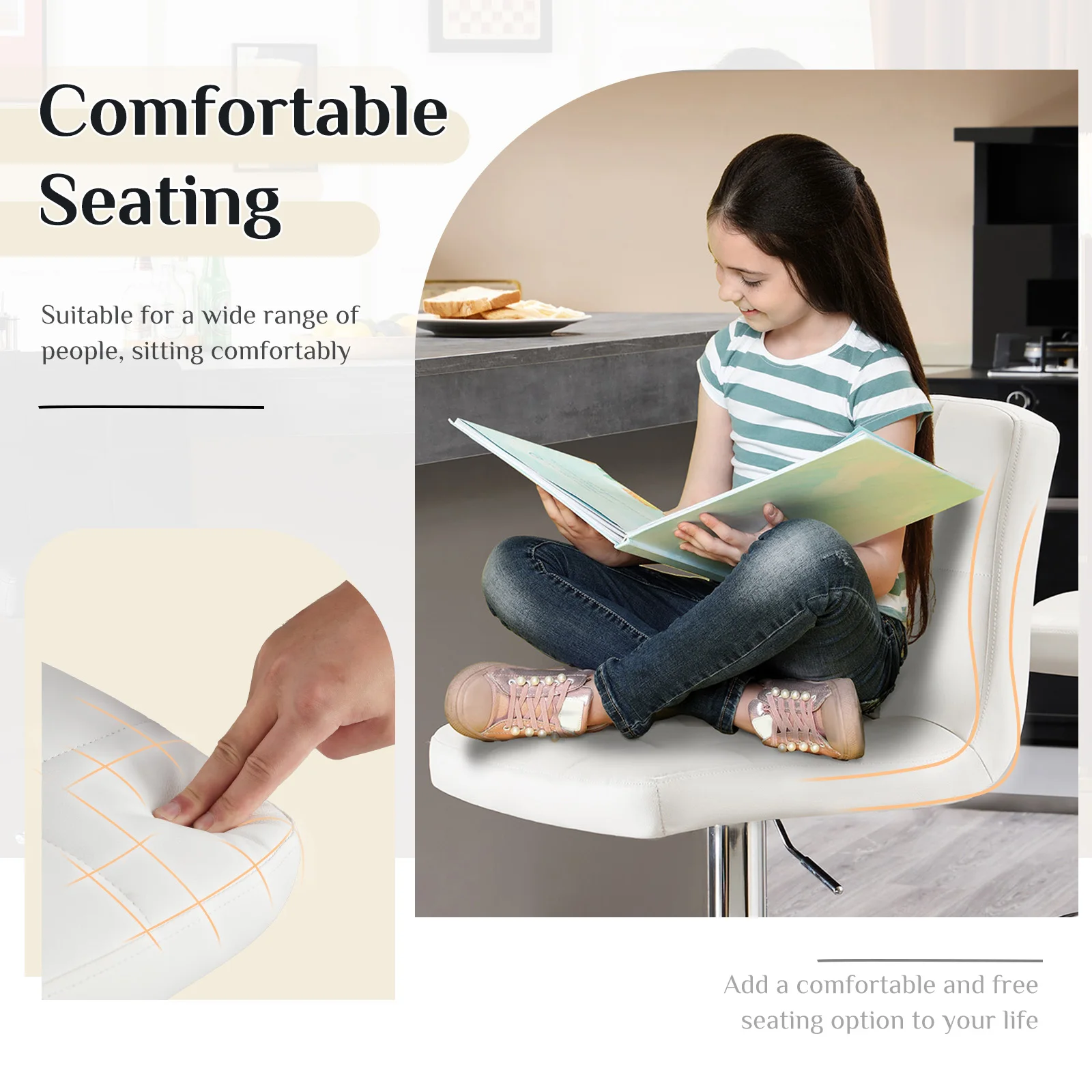 JHK Ergonomic Armless PU Leather Adjustable Swivel Office Chair Counter Height Thickened Seat Cushion with Back Gaming Chair view 2