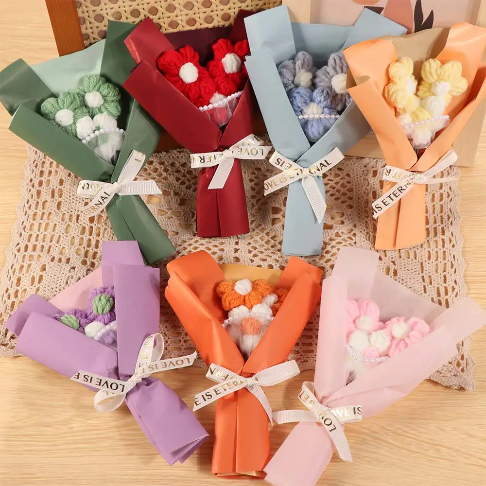 Fake Flowers Crochet Flowers Hand Woven Handmade Artificial Flower Potted Plant Romantic Sweet Woven Simulated Flower
