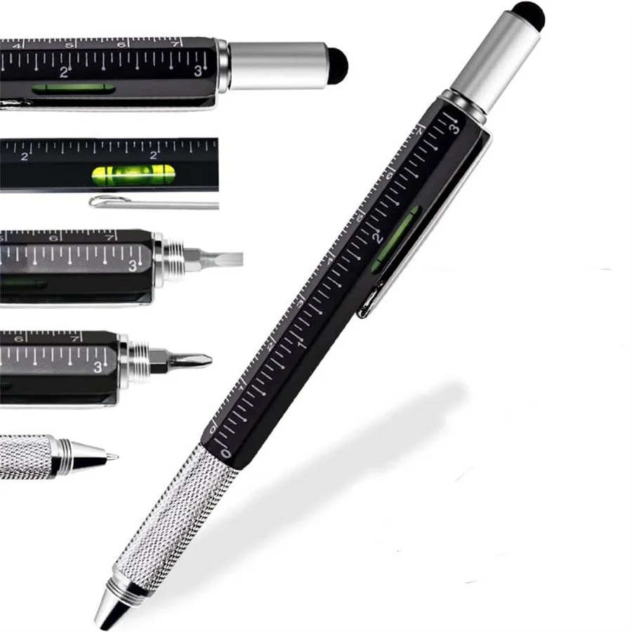 

6 in 1 Multitool Pen Construction Tool, Gift Tool Pen, Multi Tech Pen with Ballpoint Pen, Ruler, Stylus, Level, Screwdriver