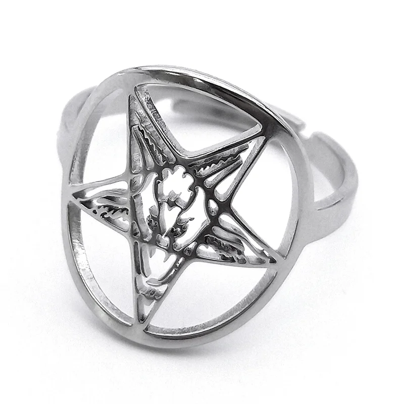Satan Demon Goat Pentagram Rings for Women Men Stainless Steel Silver Color Lucifer Adjustable Ring Jewelry anillos RS06