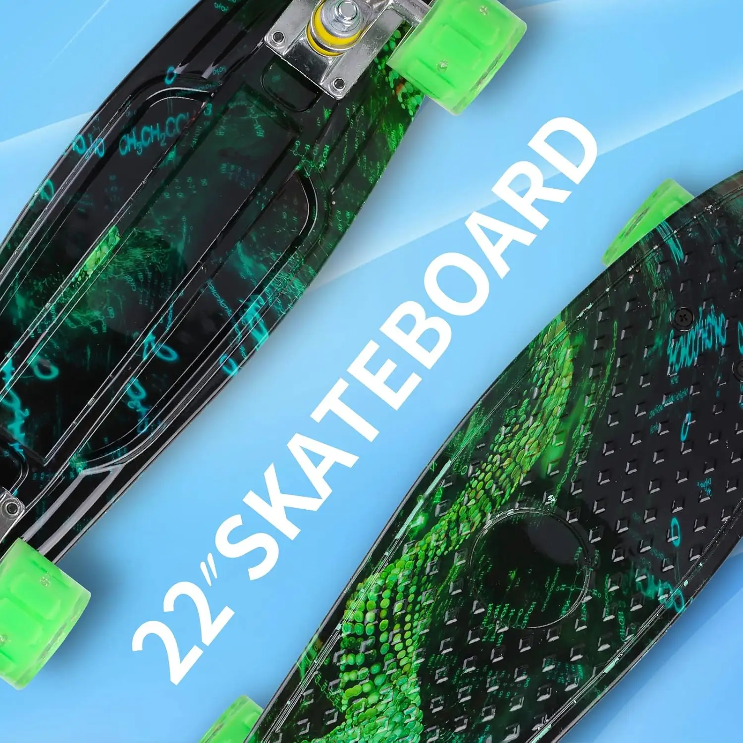 لوح تزلج صغير كامل مقاس 22 بوصة للأطفال مع عجلات وأداة وامضة ملونة، هدية مثالية