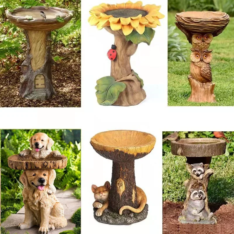 Creative Garden Ornaments Outdoor Bird Bath For Garden Free Standing Bird Bath Bowl Mini Resin Bird Feeder Yard Statues Ornament