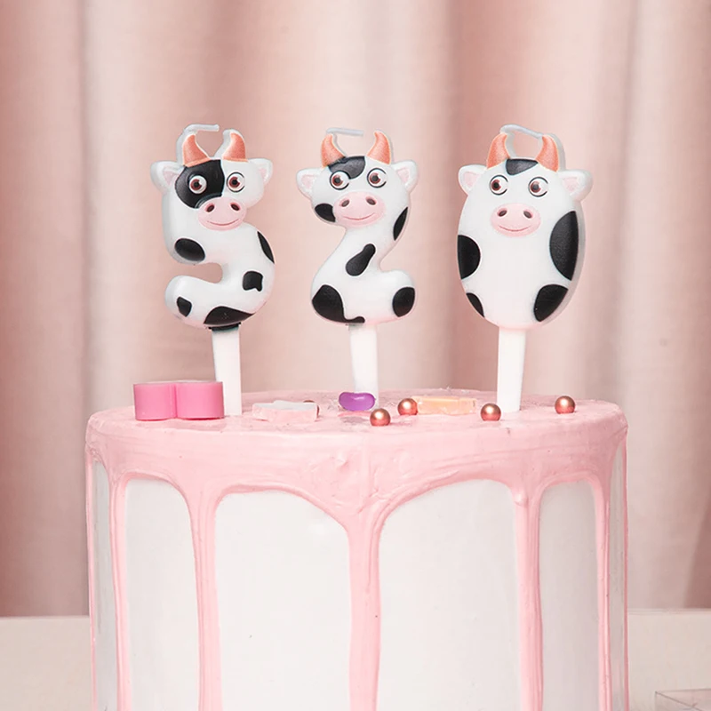 1Pc Number 0-9 Kid Birthday Candle Wedding Dessert Cupcake Cake Party Supplies Zodiac Cow Cake Topper Animal Baking Decor