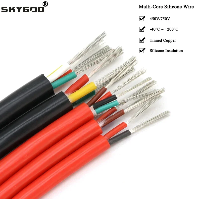 1/5M Soft Silicone Rubber Cable Sq 0.3 0.5 0.75 1 1.5 2 2.5mm Insulated Flexible Copper High Temperature Wire 2 3 4 6 Cores