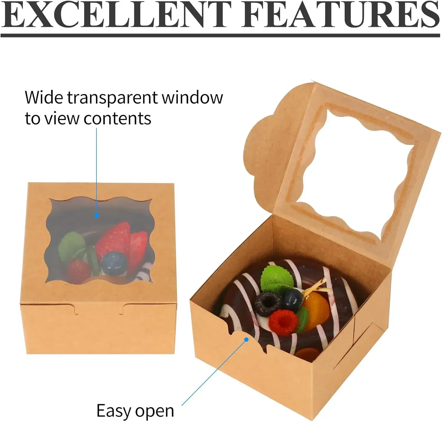 1Set Bakery Boxes with Window Individual Cupcake Boxes 4x4x2.5In Kraft Paper Box for Pastries, Cookies, Pie, Donuts, Macaroon