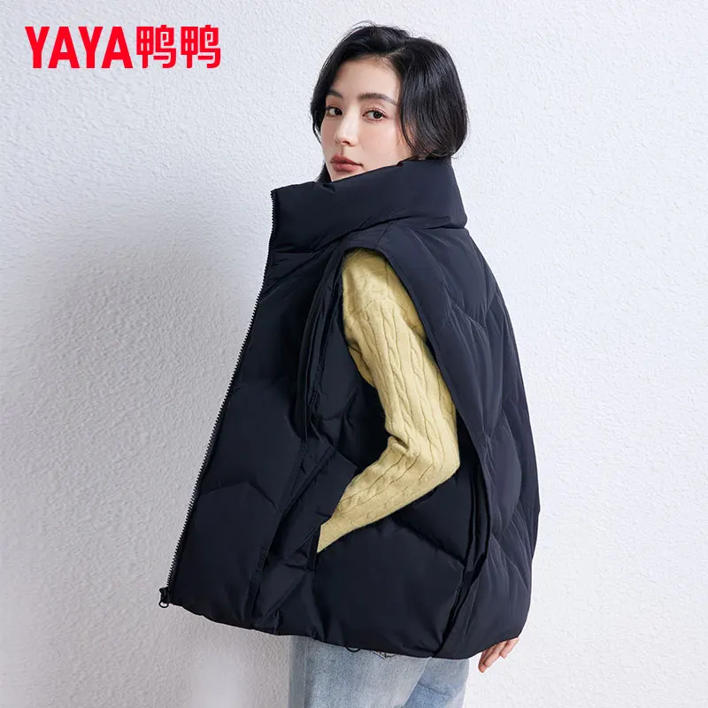 YAYA 2023 Women Down Jackets Spring Autumn Short Outer Wear Vest Stand Collar  Portable Casual Pocket Coat Ladies Padded Parkas