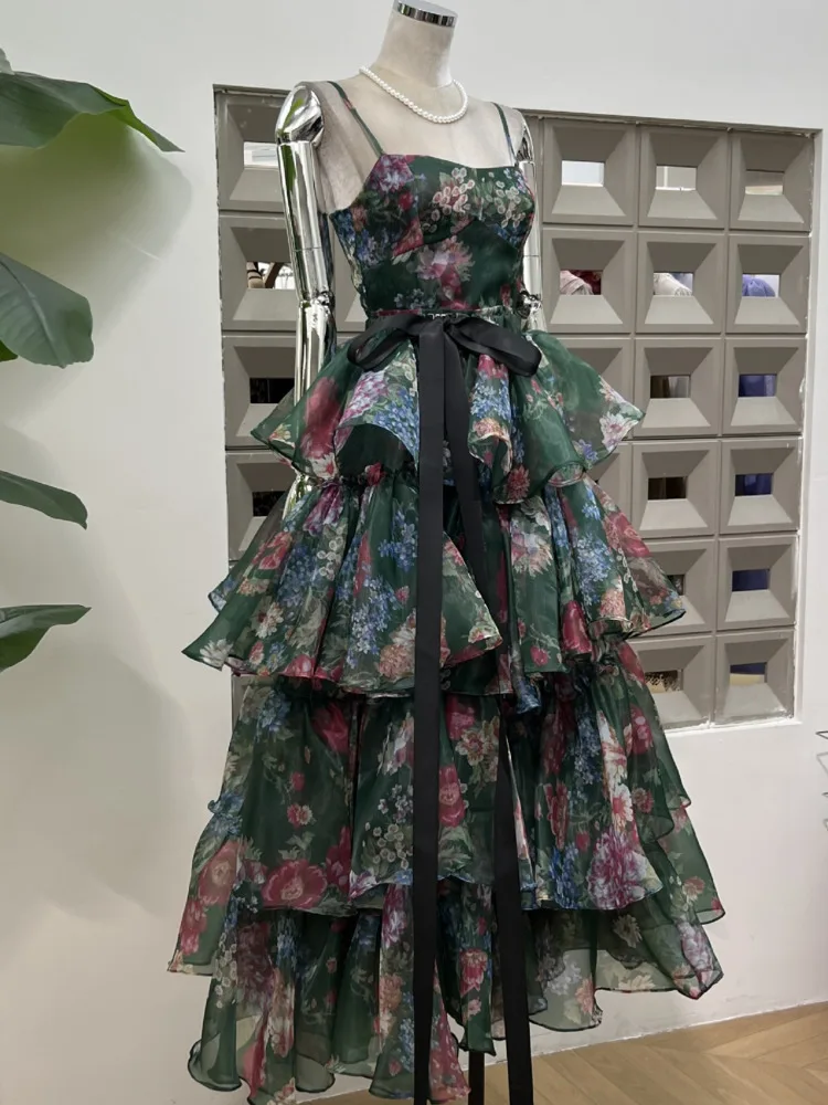 DFDG Bow Organza Elegancka, temperamentna spódnica na ramiączkach Warstwowa spódnica z ciasta dla kobiet Wiosna i lato Nowa kolekcja 2024