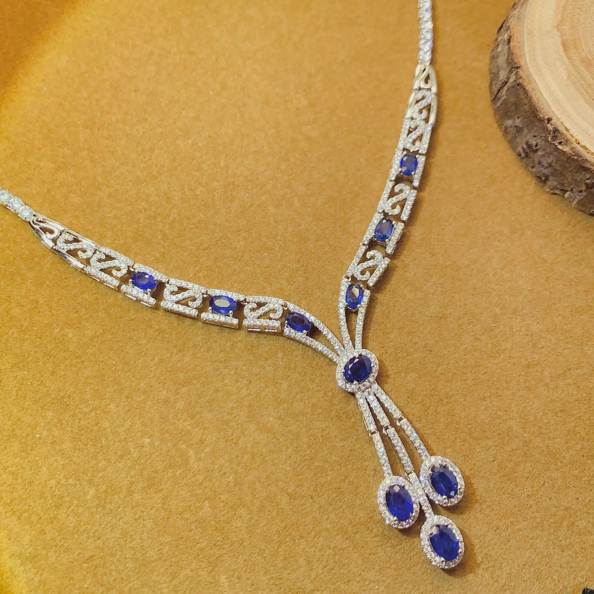 

Ожерелье из серебра S925 с сапфиром, потрясающее для вечернего ношения, сертифицированный натуральный драгоценный камень