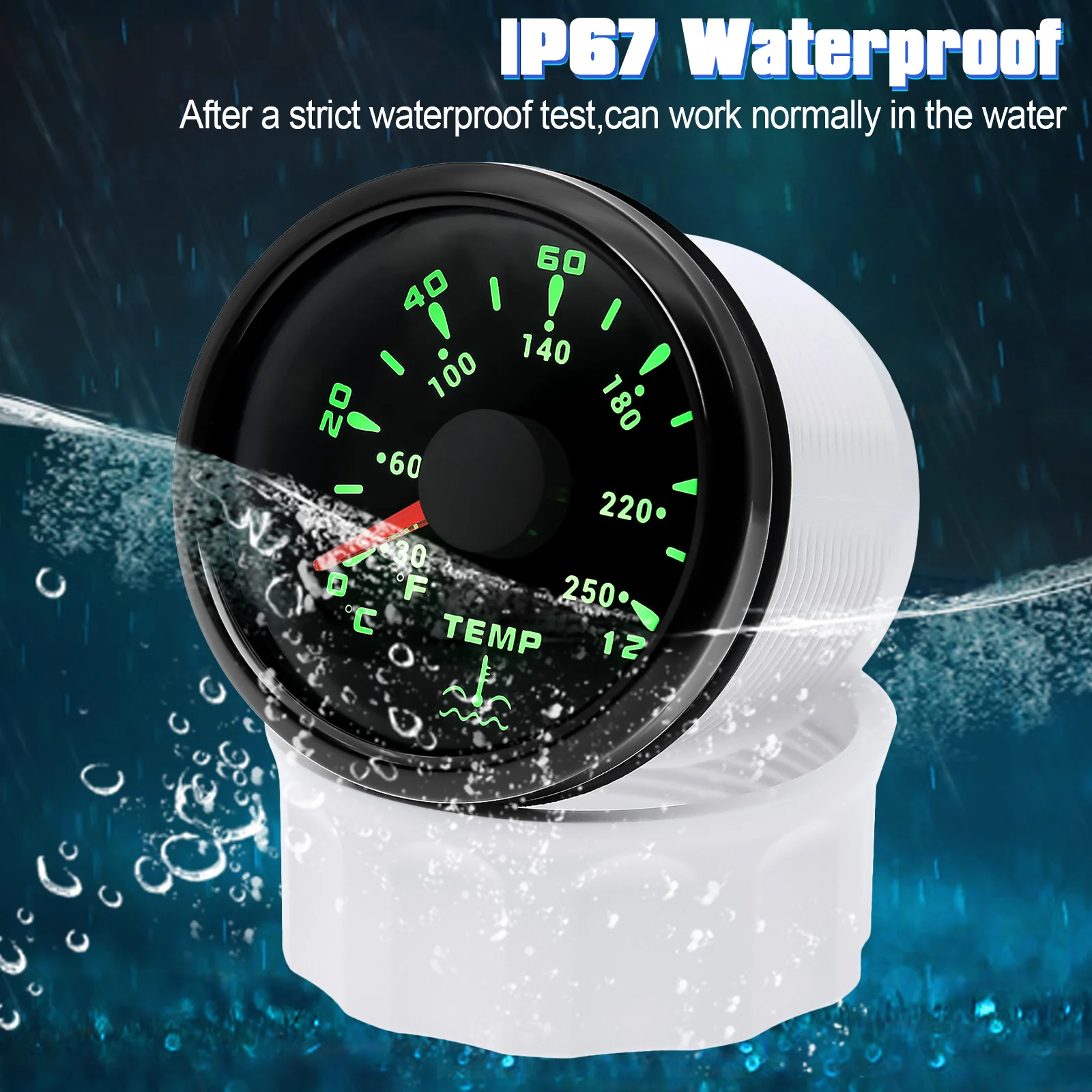 7Color Backlight Waterproof  Water Temperature 52MM + Car Water Temperature Sensor for Car Boat  Motorcycle Racing Auto Parts