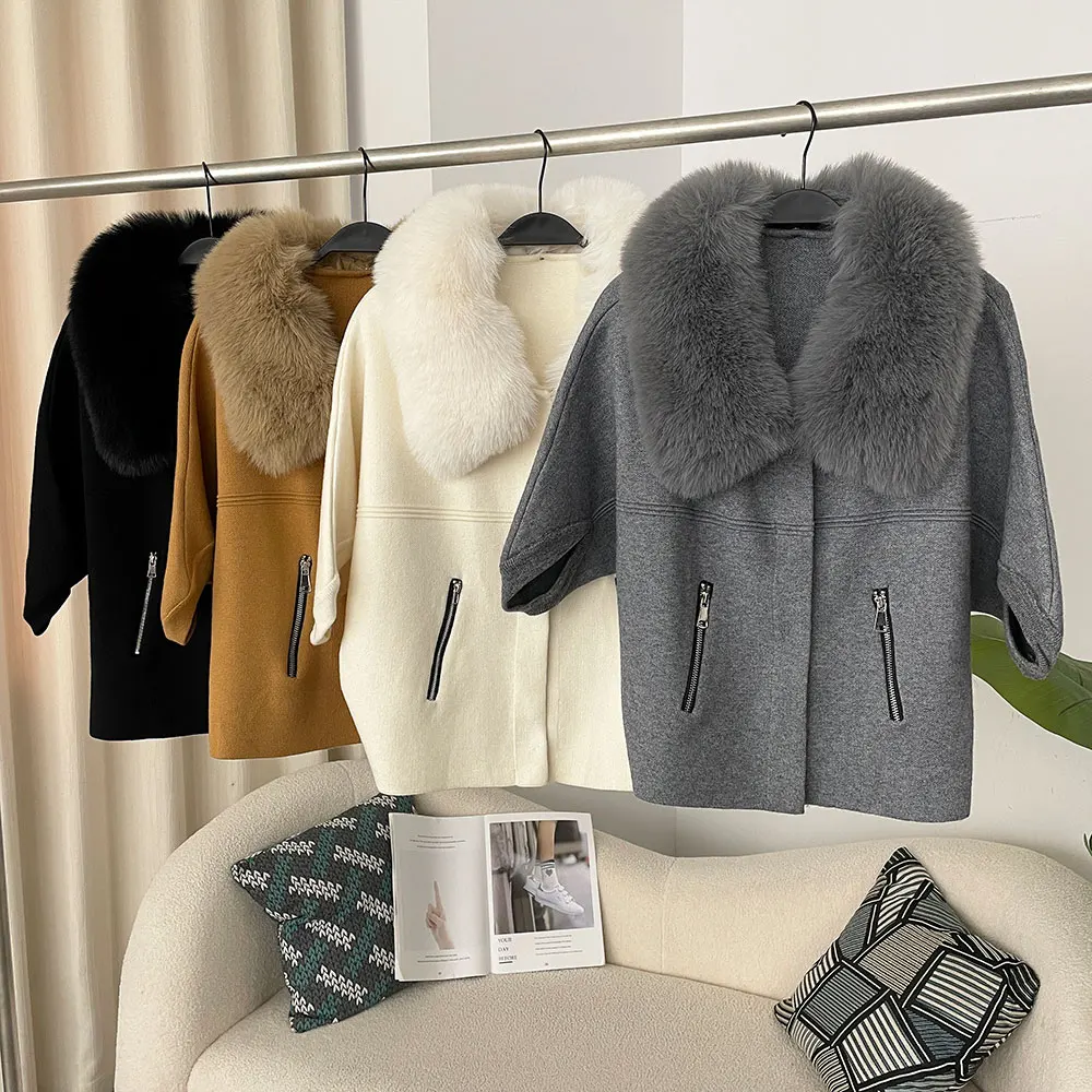 Faux Fur Knitted Cardigan Women Autumn Winter Clothes Fake Fur Collar Sweater Solid Zipper Kintwear Artificial Fur Coat Female