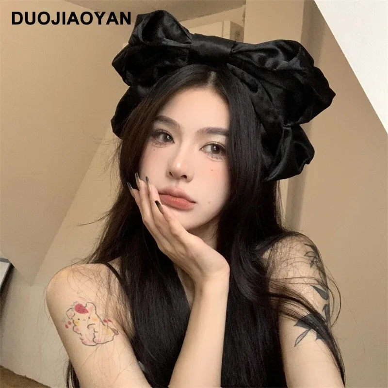 Internet Celebrity Same Style Sweet Japanese Solid Color Big Bow Headband Lolita Satin Three-Dimensional Versatile Twist Hair Ac