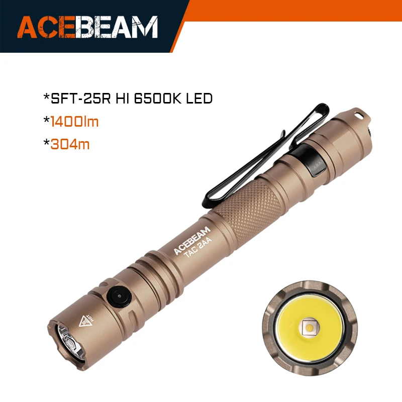

ACEBEAM TAC 2AA new released desert SFT-25R HI LED 1400 lumen max 304 meters EDC flashlight every day carry compact torch