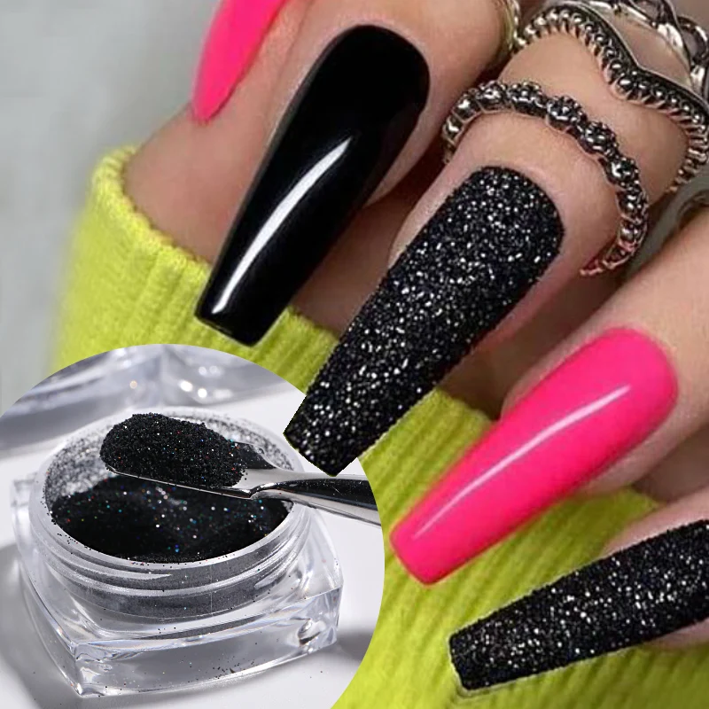 กลิตเตอร์ทาเล็บ6ชิ้นผงทรายละเอียดโฮโลแกรมแวววาวเม็ดสีขาวสีดำสะท้อนแสงเกล็ดผงอุปกรณ์ทำเล็บ