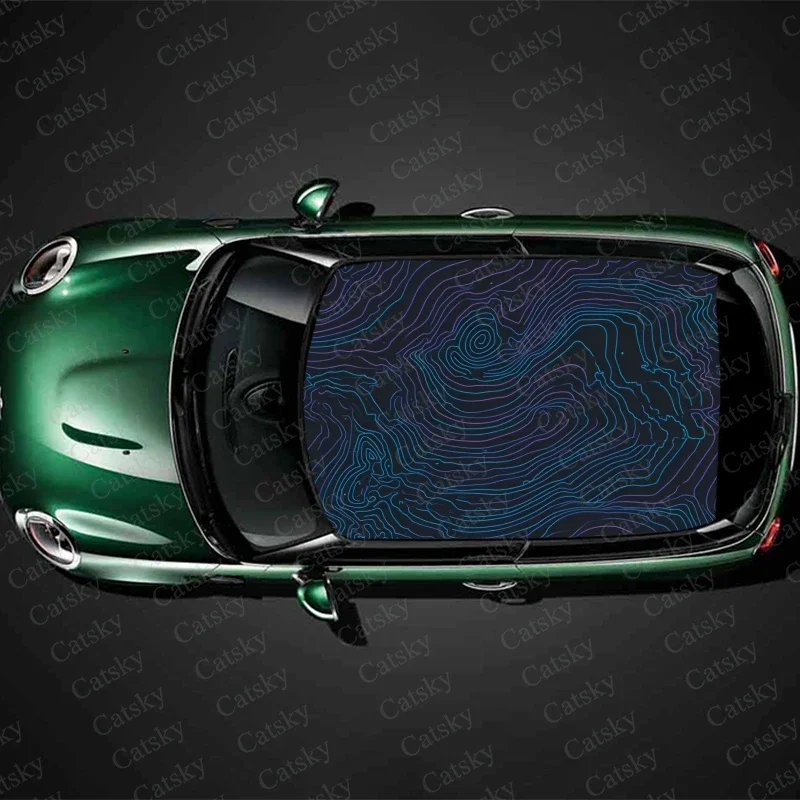 Topographic Pattern Car Roof Sticker Wrap Racing SUV Accessories Packaging Painted PVC Custom Car Graphic Decal