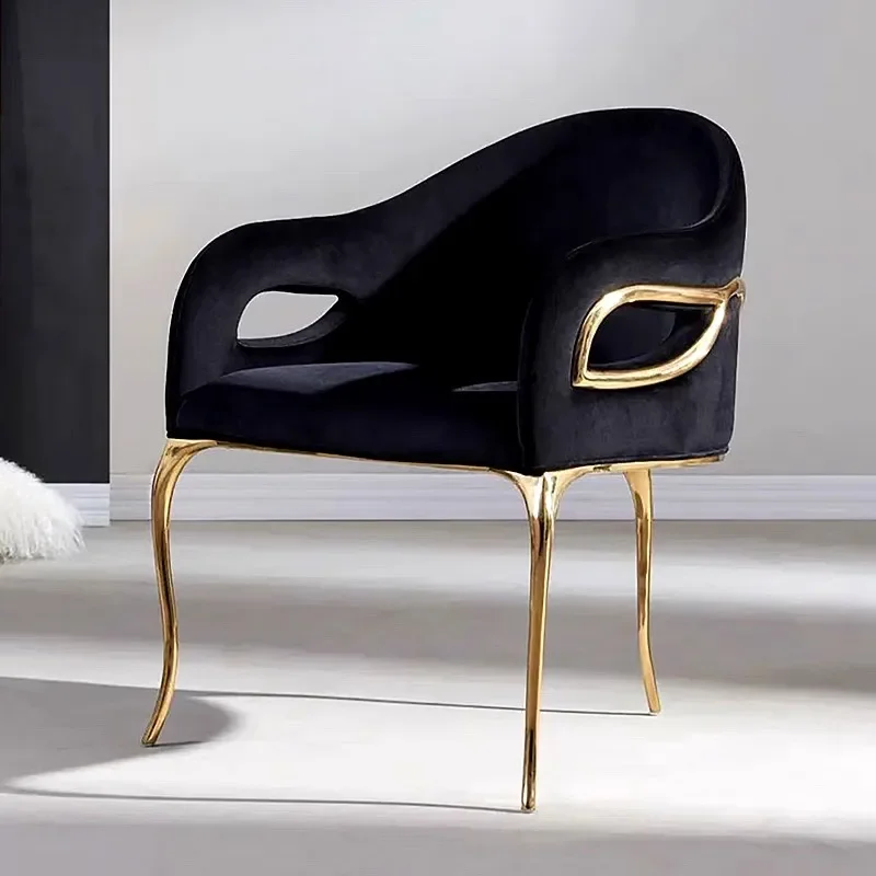 Light luxury pure copper household dining chair, high bar chair, makeup, single flannel backrest leisure chair