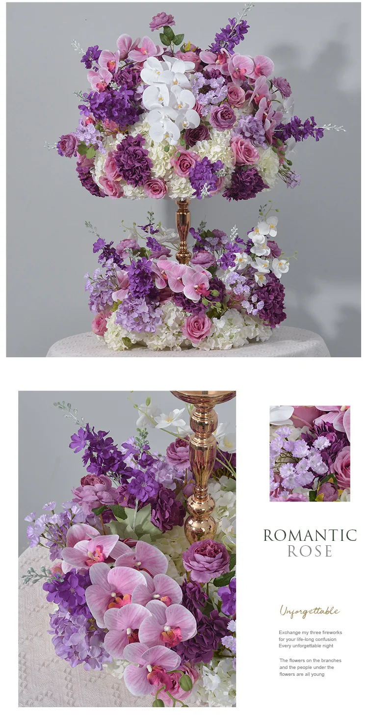 70CM Lila Künstliche Orchideen-Blumenkugel Hochzeitstisch-Mittelstück Kerzenhalter Deko Künstliche Seidenblumen-Arrangements für Events und Partys – Detail 9