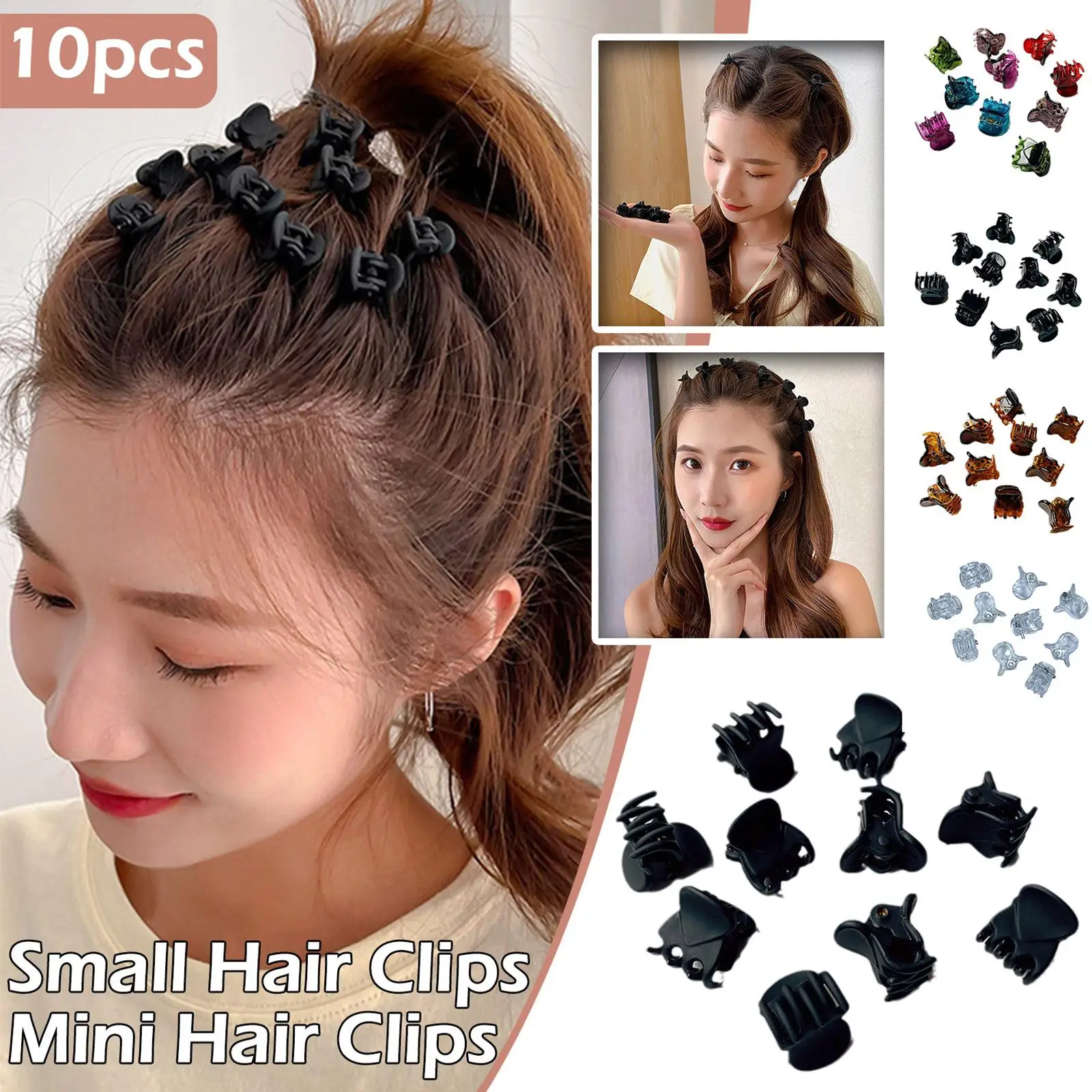 Korean 1.5cm 10pcs Black Kid Women Small Mini Hair Clips Cute Claw Clip Headdress Fashion Flashing Crystal Stone Woven Hairpin