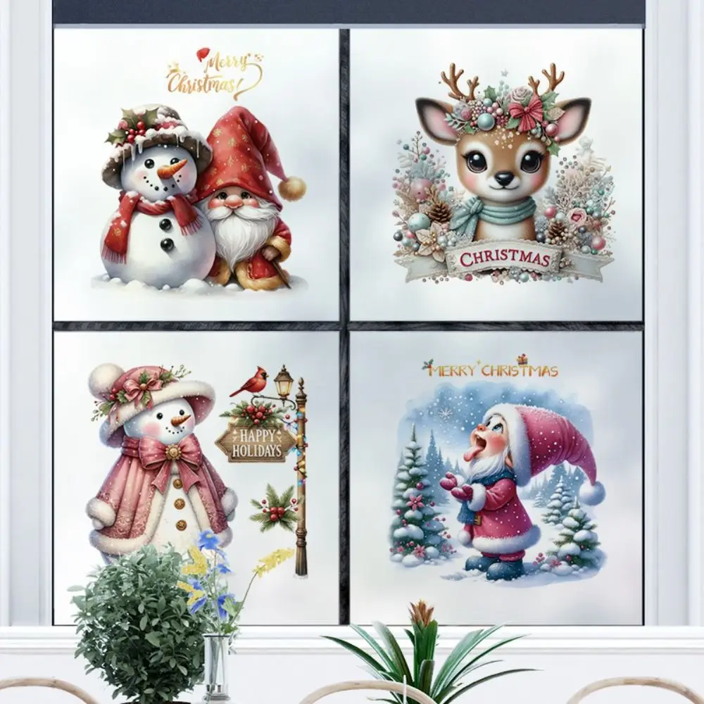 Multicolor Christmas Electrostatic Stickers Santa Clause Reindeer Cartoon Shopwindow Decals Snowman Snowflake DIY