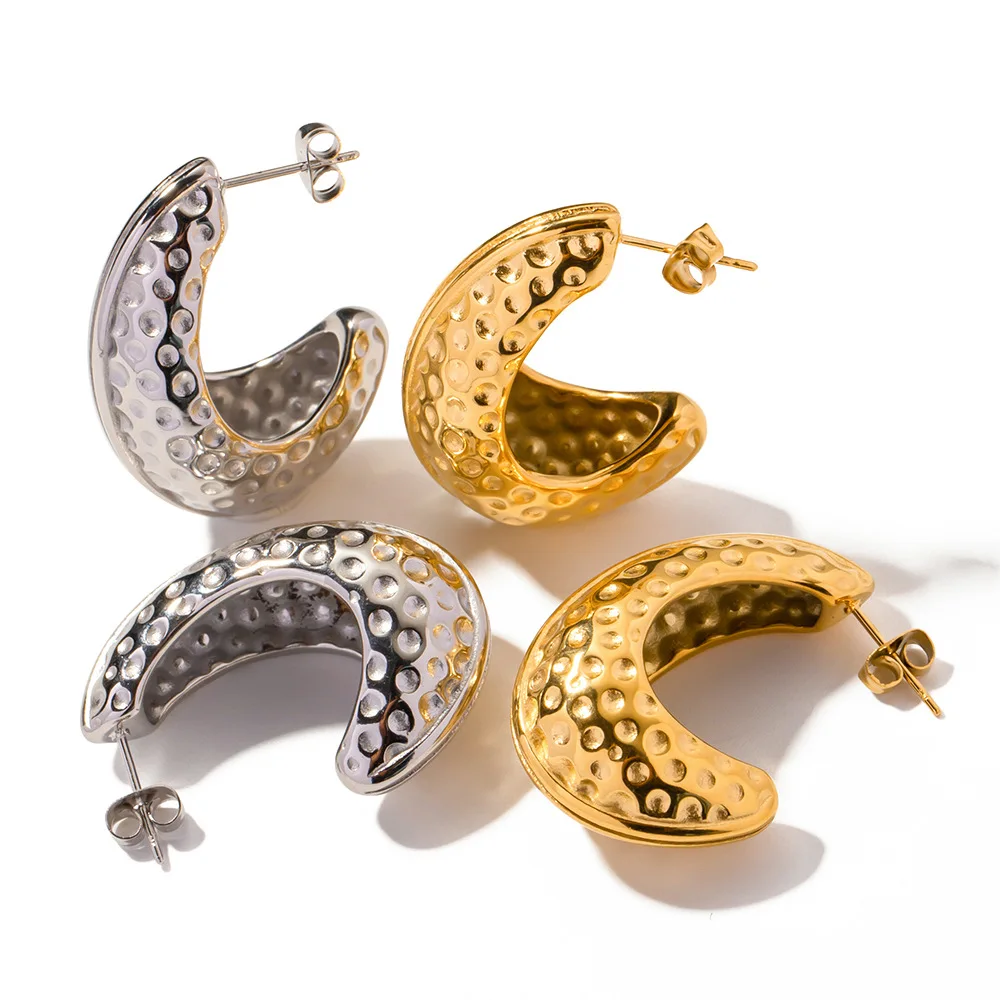 Stainless Steel PVD 18K Gold Plated Tarnish Rugged CC Hoop Earrings For Woman Jewelry Wholesale Trendy