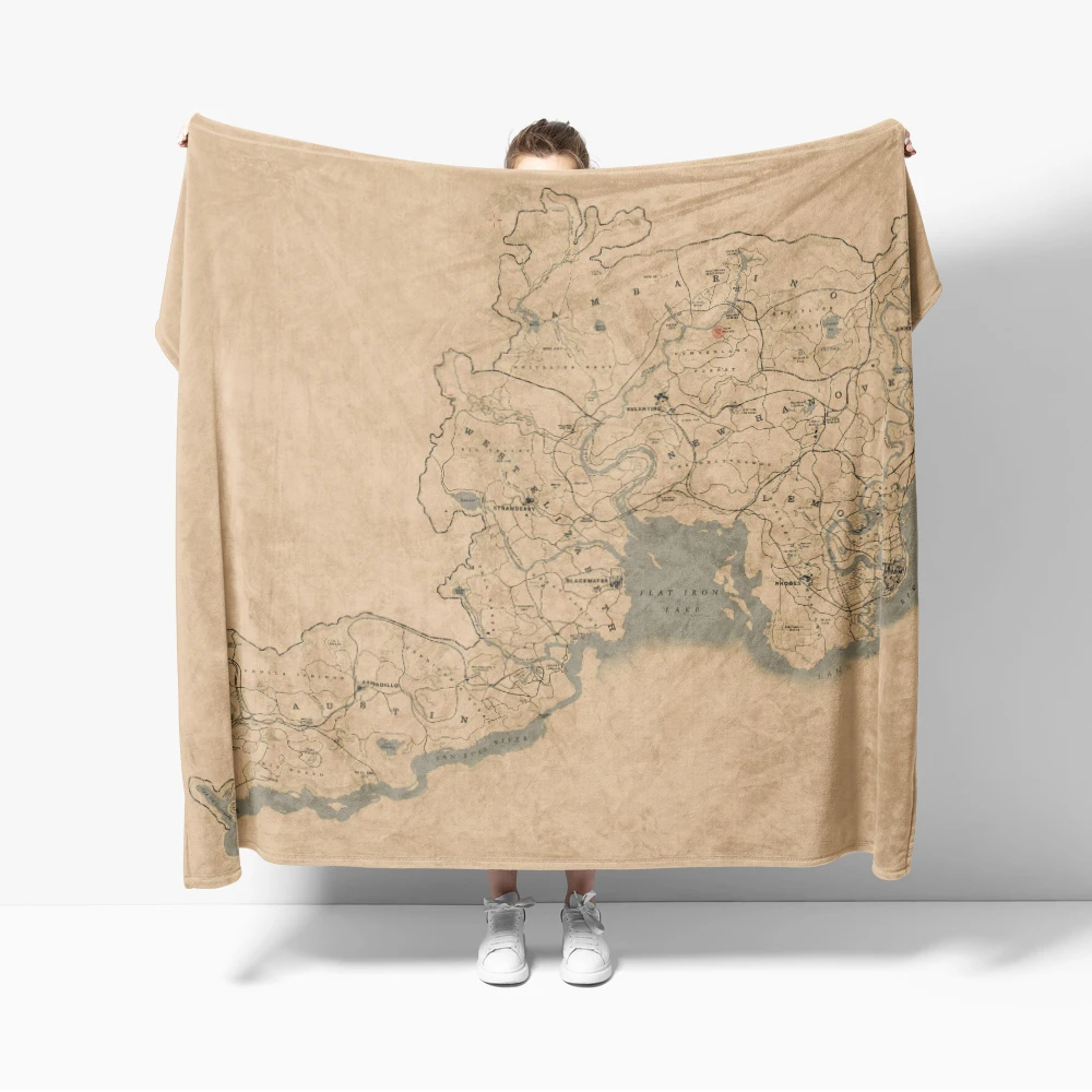 Red Dead Redemptions 2 Map Poster RDR2 Map Blankets Soft Warm Flannel Throw Blanket Bedding for Bed Living room Home Sofa