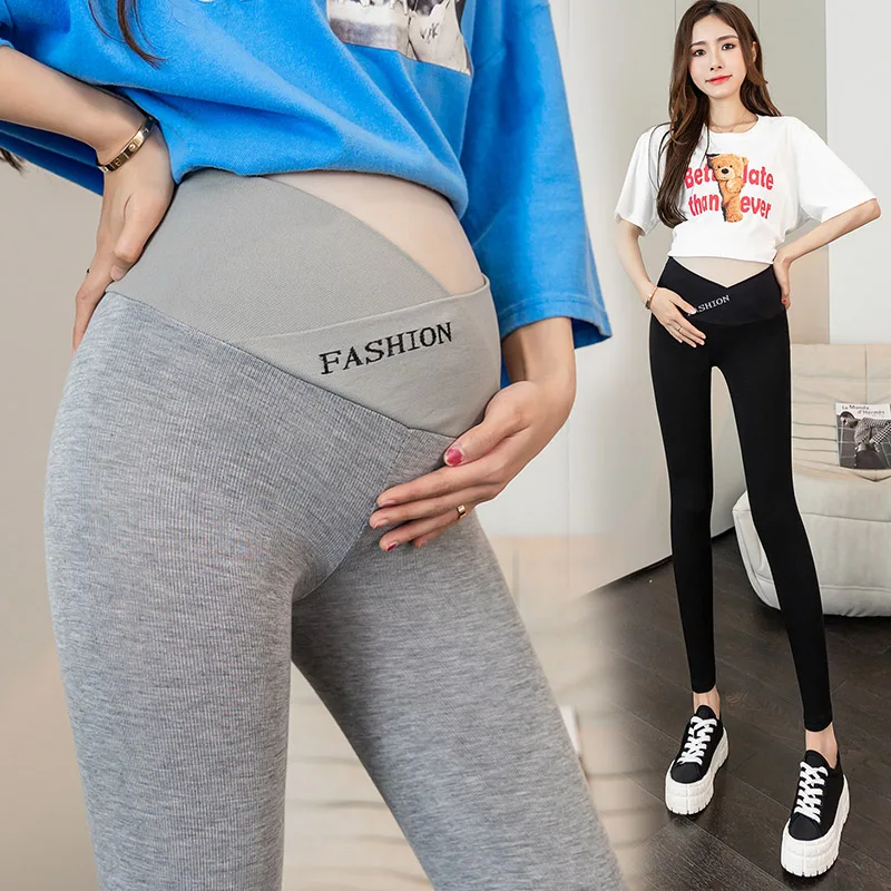 

2024 Spring Pregnant Woman Cross Low Waist Skinny Leggings Fashion Letters Printed Maternity Belly Trousers Stretched Long Pants