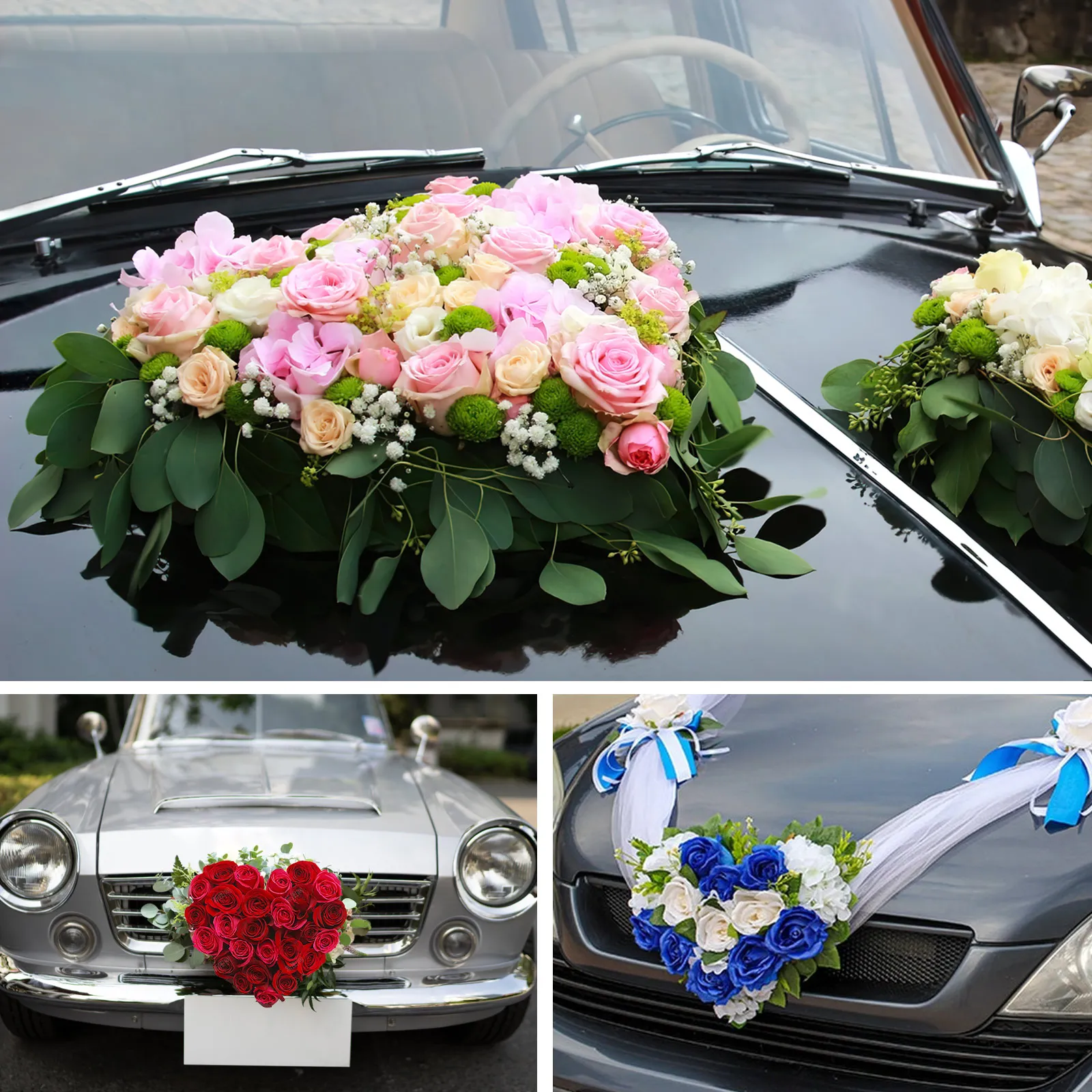 Vassoio di fango floreale da 2 pezzi con base floreale riutilizzabile a ventosa per decorazioni per auto da matrimonio Accessorio per decorazioni d'amore romantico