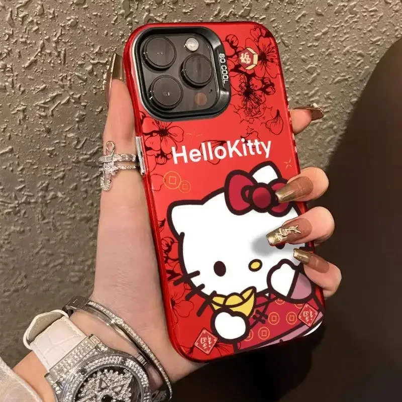 New Year Hello Kitty Case for iPhone 15 16 14 Plus 11 12 13 Pro Max XR Impact-Resistant Hard Plastic Shockproof Protector Cover