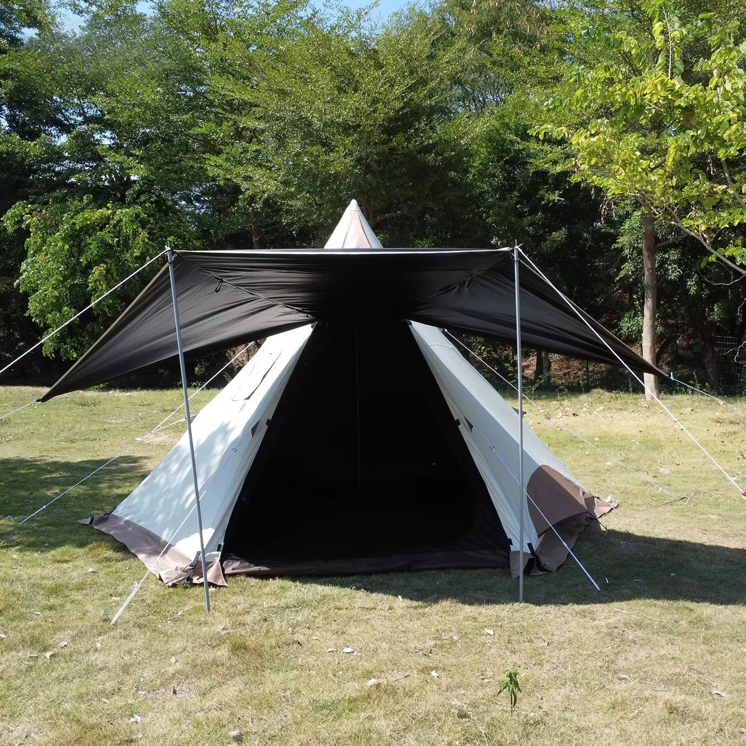 

With stove jack, waterproof, double layer, 4 seasons, 4 people Tipi, 150D Oxford black polyurethane coated 5000mm + W/R