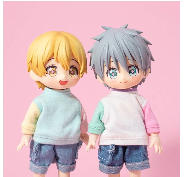 Ob11 Puppen kleidung einfarbig gestreiftes Hoodie-T-Shirt mit langen Ärmeln Zubehör für bjd, gsc, obitsu11, molly, ymy, p9, gsc – Detail 1