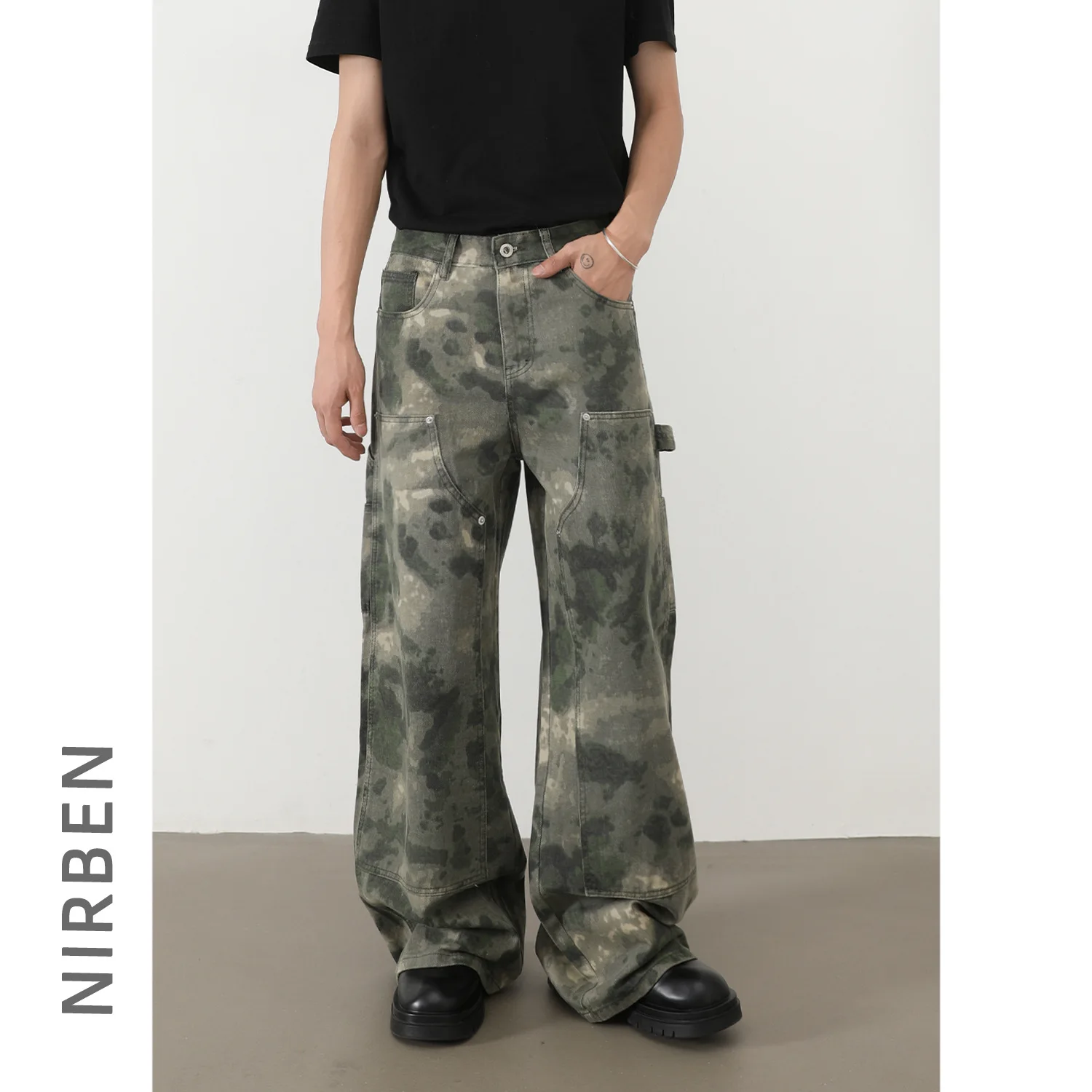 American Vintage New Fashion Men's Camouflage Casual Daily Loose Simple Basic Wide Leg Cargo Denim Trousers Male Pants Clothes