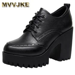 Personality British Style Carved Genuine Leather Shoes Woman Pumps New Plus Velvet Winter High Heels 8 /10 /14 Cm