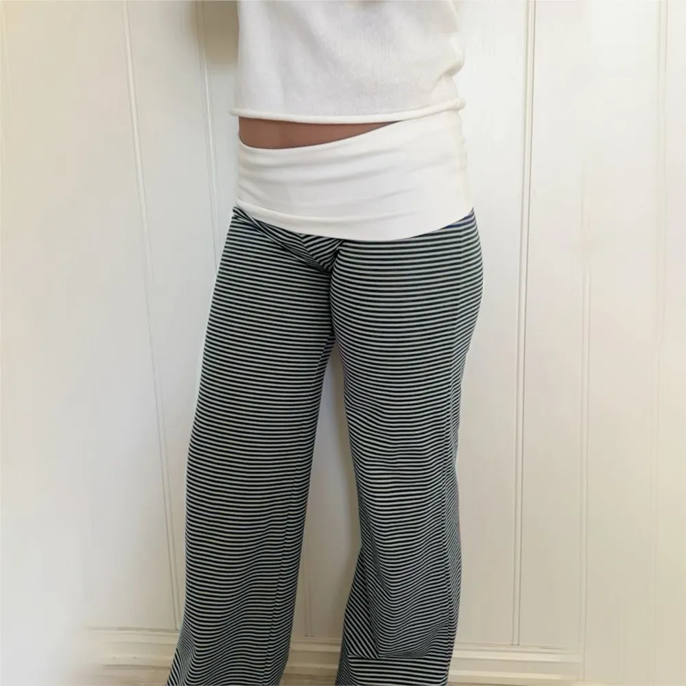 Women's Clothing Casual Homewear Pants Contrast Striped Knitted Straight Leg Pants All-match Simple Style Patchwork Comfortable