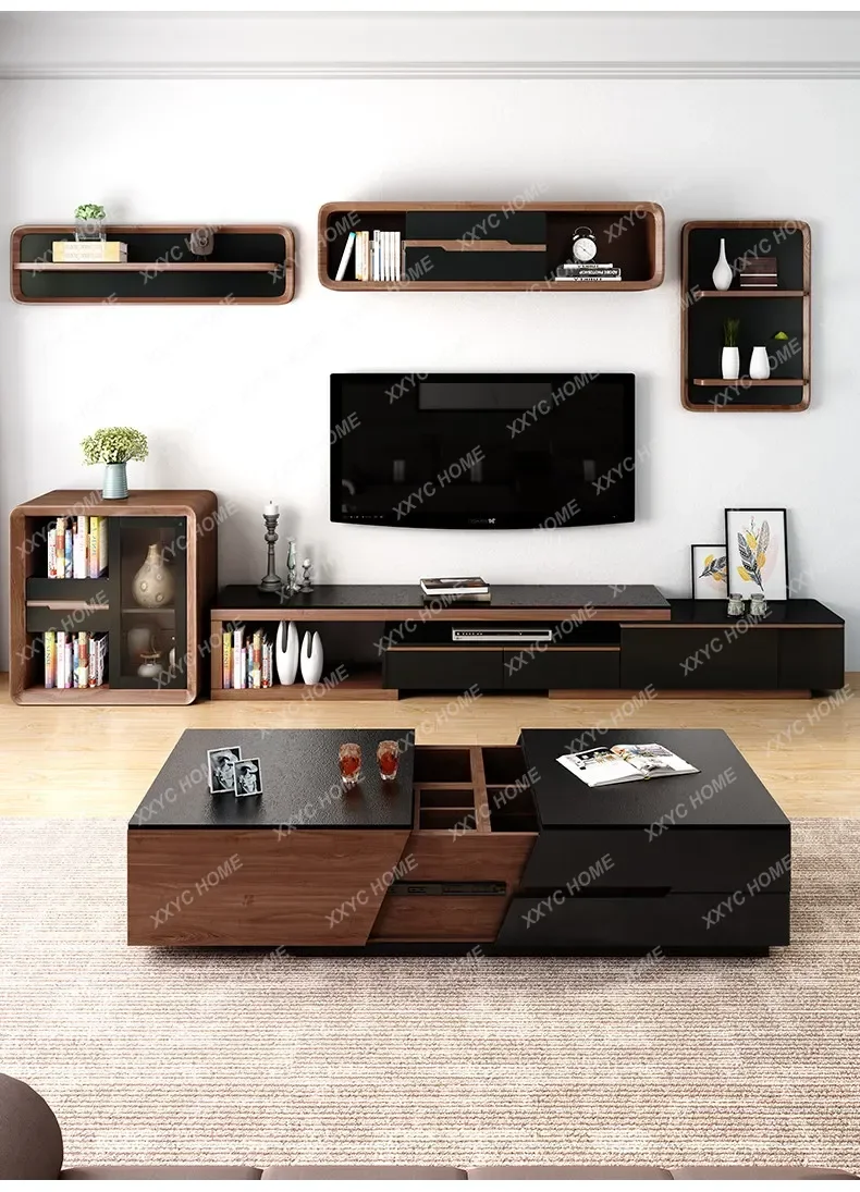 PGMinimalist Extendable Tv Cabinet Black Narrow Unique Living Room Tv Stands Wooden Meuble De Television Furniture Home