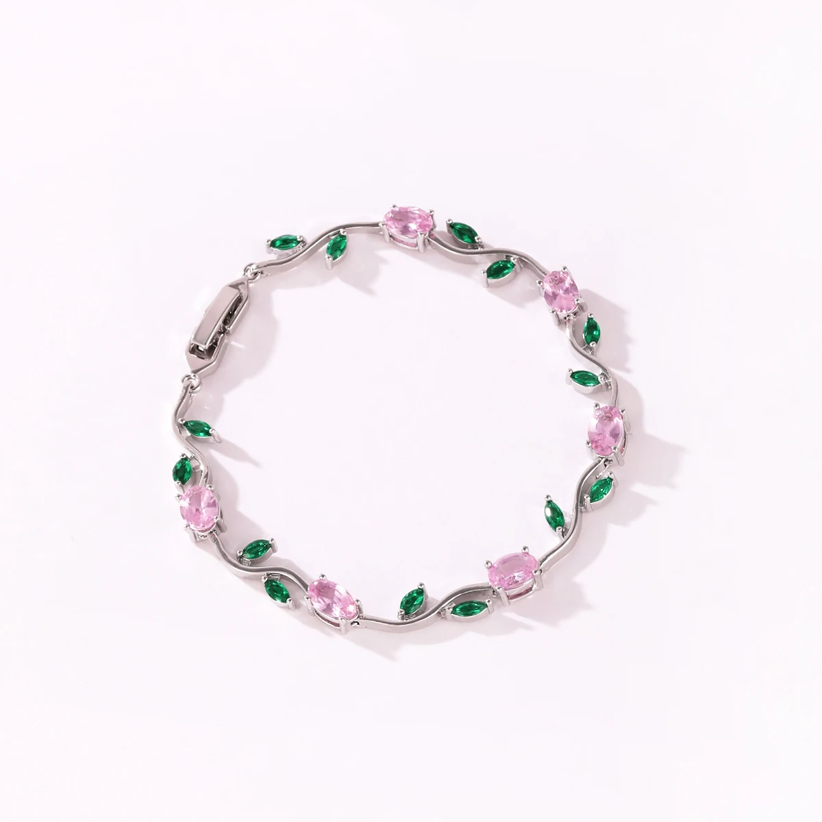 Tulpenrosa Zirkonia-Handgelenkskette mit Rankenblumen, süßes und romantisches Metallarmband für Damen, Schmuck, Hochzeitsgeschenk