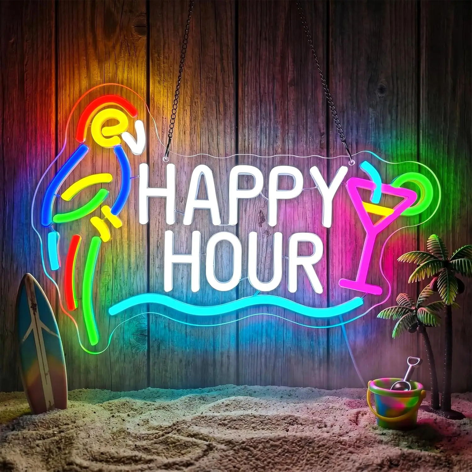 Tiki Bar Parrot Palm Tree Neon Sign Business Art Wall Light USB LED Neon Light for Restaurant Beer Club Party Bedroom Decoration - view 6