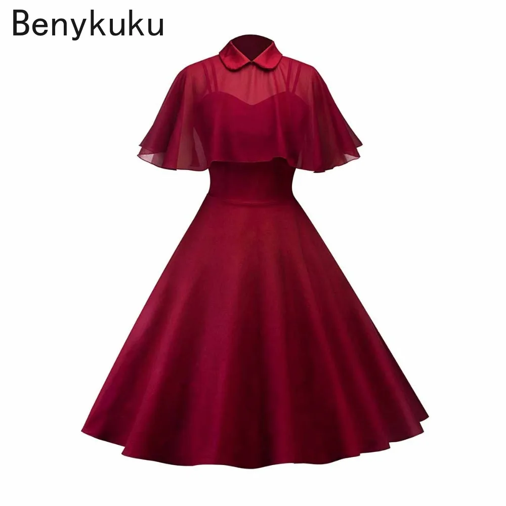 Abito nero con mantella gotica vintage da donna 2025 Autunno in due pezzi con maniche a mantella in rete Colletto alla Peter Pan Abiti da festa gotici retrò eleganti