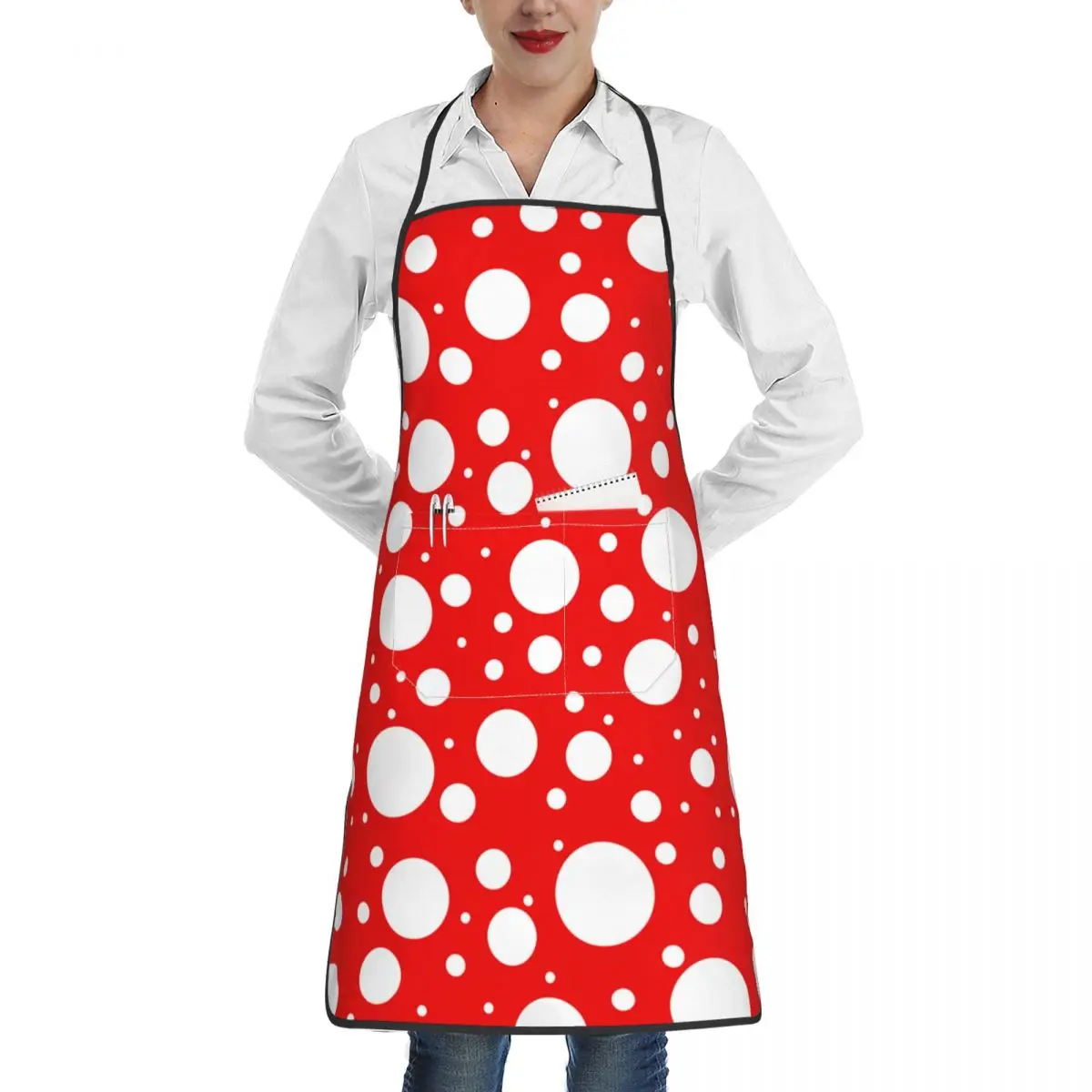 Yayoi Kusama Inspired Dots Apron with Pocket Waterdrop Resistant Adjustable Abstract BBQ Aprons for Women Chef Gifts