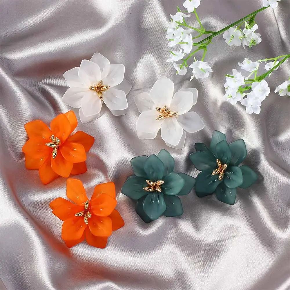 Hyperbole Flower Earrings Women Acrylic Big White Orange Green Flower Holiday Earrings