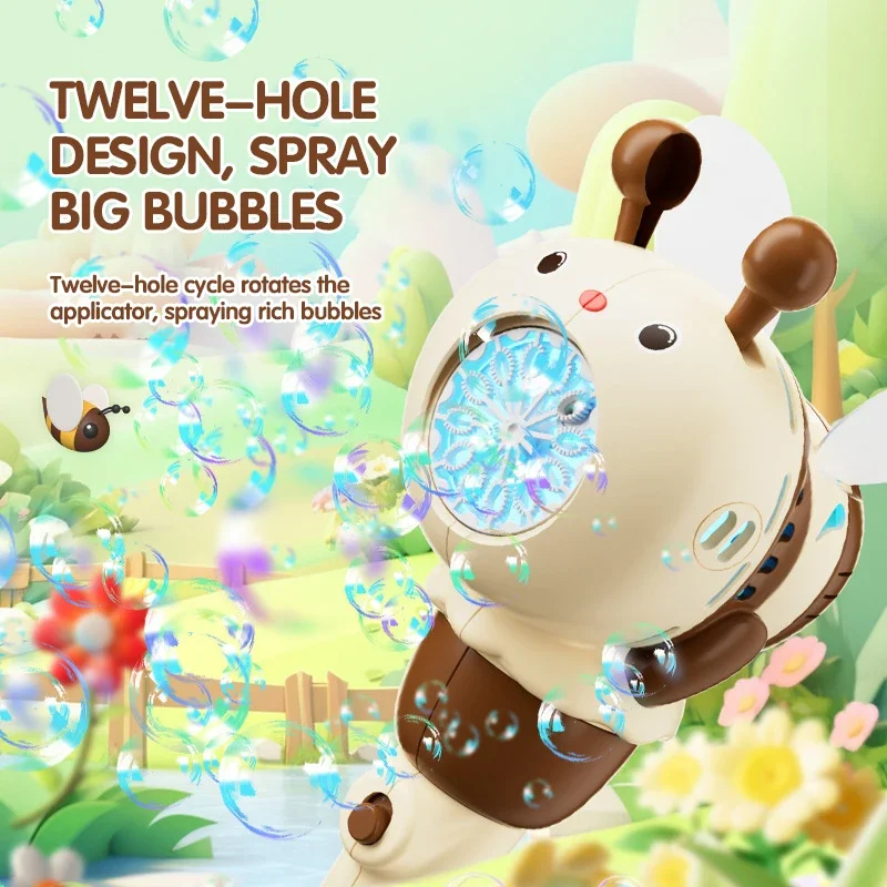 12 Hole Bee Electric Bubble Gun Children Toy Bubbles Machine Kids Gift Outdoor Games Automatic Maker Cartoon Soap Blowers