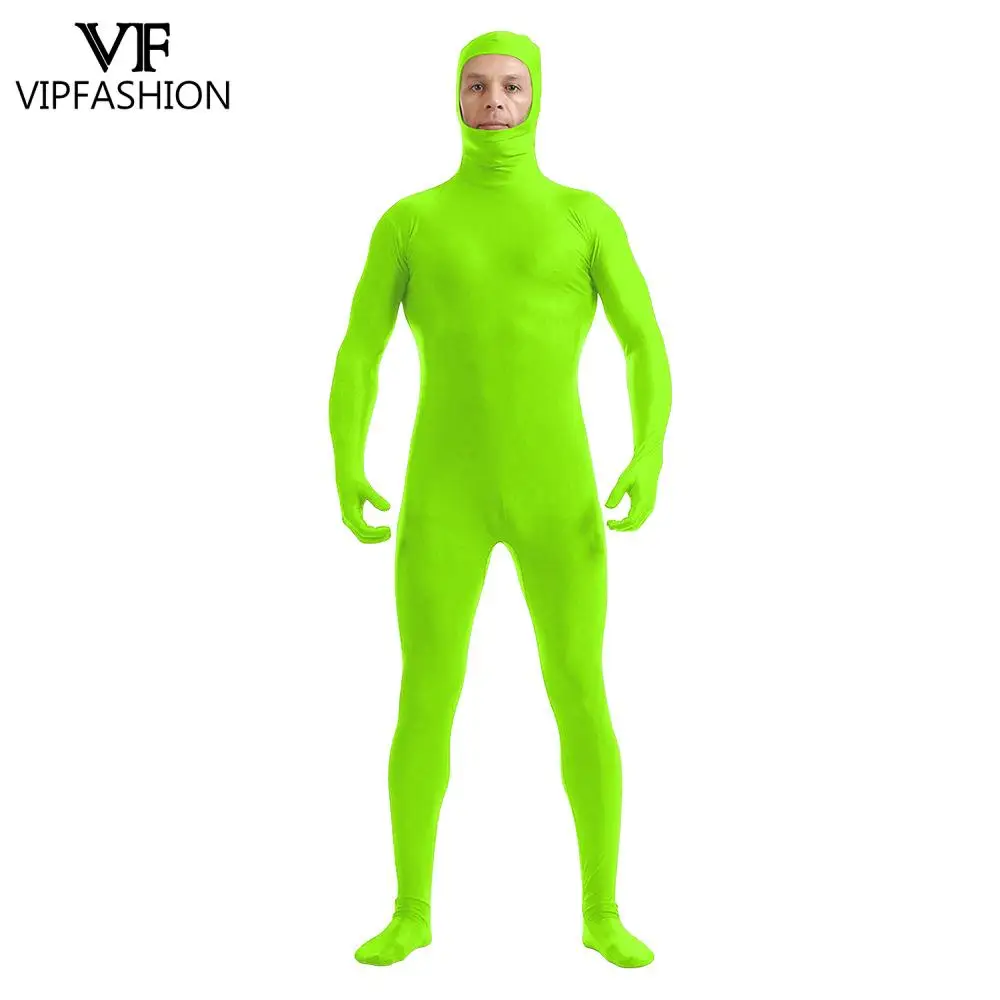 VIP FASHION Adult Invisible Zentai Bodysuit for Man Woman Funny Party Cosplay Costume Solid Full Cover Jumpsuit with Back Zipper