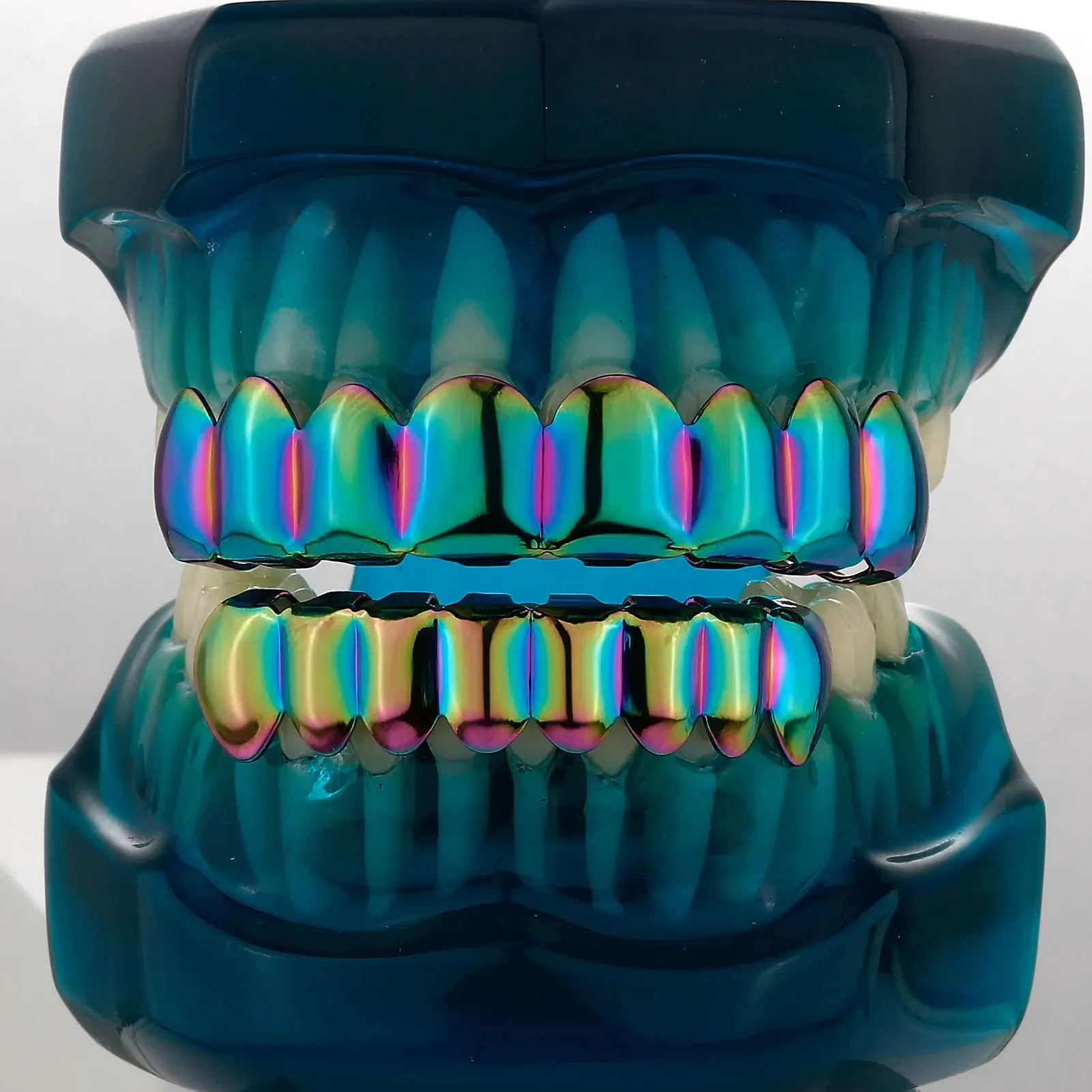 Rainbow Color Hip Hop Grillz Set 6-8 Teeth Smooth Surface Quenched Men Women Top & Bottom Shinny Punk Rapper Jewelry Accessory image 6